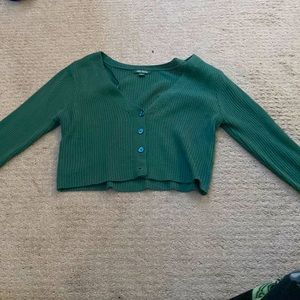Blue/green cropped button up sweater size m